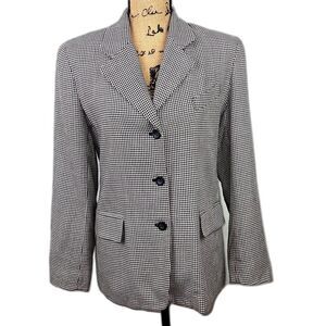 Jones & Co Vintage Houndstooth Gingham Blazer Wool Blend Black White Women's S